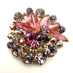 Vintage Verified Juliana D&E Brooch Pin Pink Purple AB Rhinestone Navettes